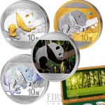 China INVESTMENT PANDA PRESTIGE SET 2016 Four Silver Coin Set ¥40 Yuan 2016 Gold plated Jade Moon stone Chromite Color Dynamic silver hologram 3.9 oz
